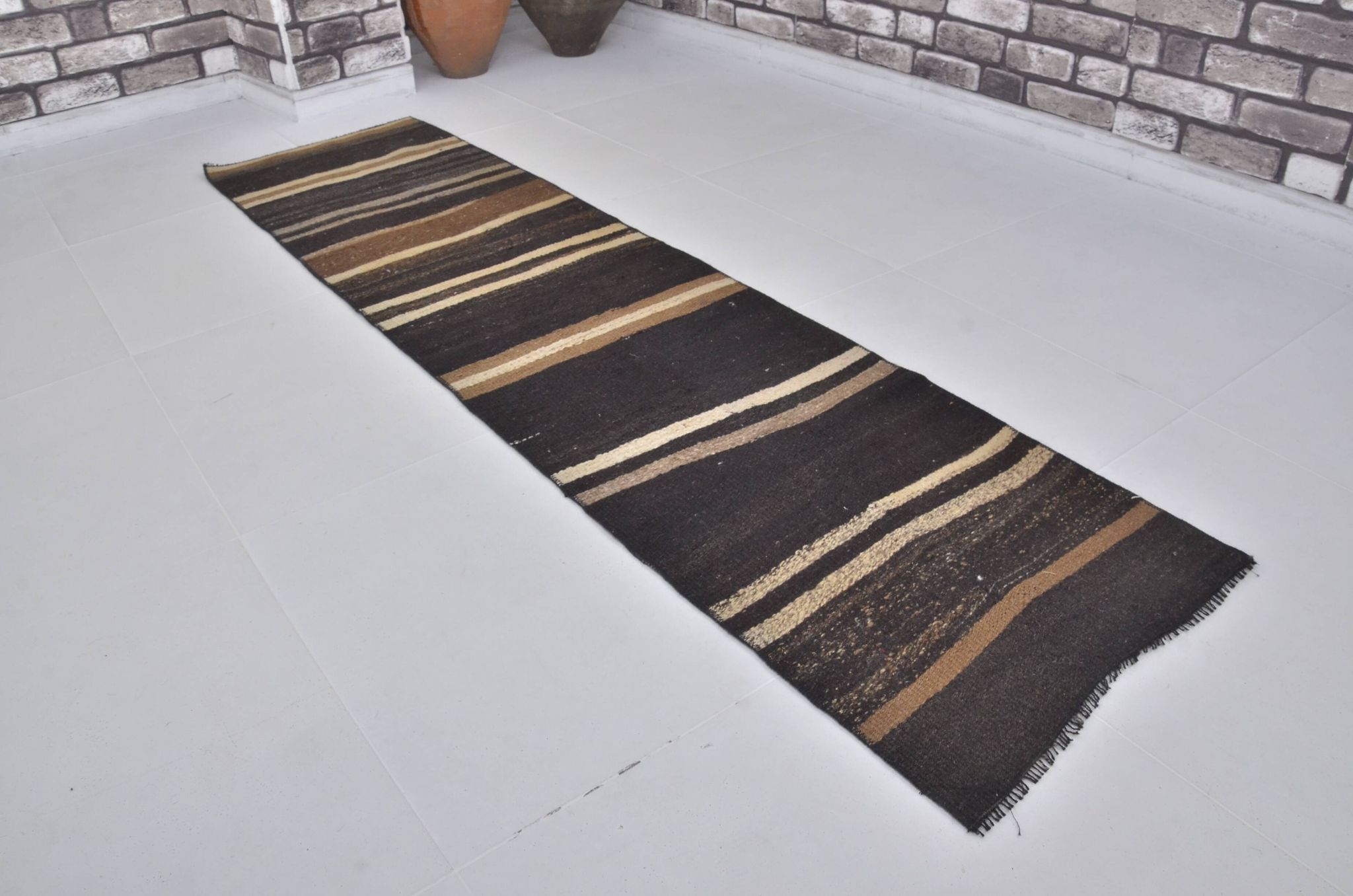 Tapis Kilim à rayures anatoliennes vintage sku3880