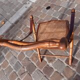 Bamboo folding chair and caning, leather and brass