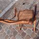 Bamboo folding chair and caning, leather and brass