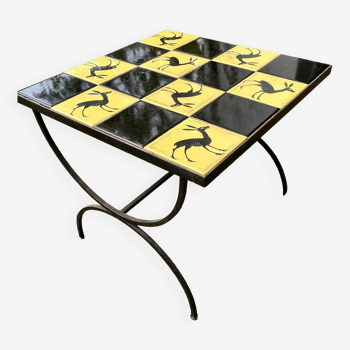 Square coffee table with yellow and black decor signed erialk design 50