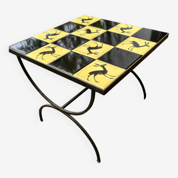 Table basse carrée décor jaune et noir signé erialk design 50