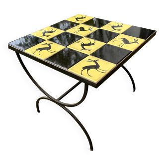 Square coffee table with yellow and black decor signed erialk design 50