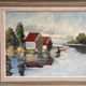 Original Swedish Oil on Canvas – "Houses and Trees", Unknown Artist – Signed, Vintage and Framed – 53.5 x 46 cm (21 x 18 inches)