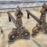 Vintage solid brass and steel chenets