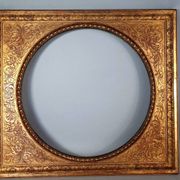 Old Florentine frame round view rebate 38 cm chiseled wood gilded stucco + glass SB656