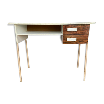 Vintage school desk formica metal tubing 2 drawers 1960