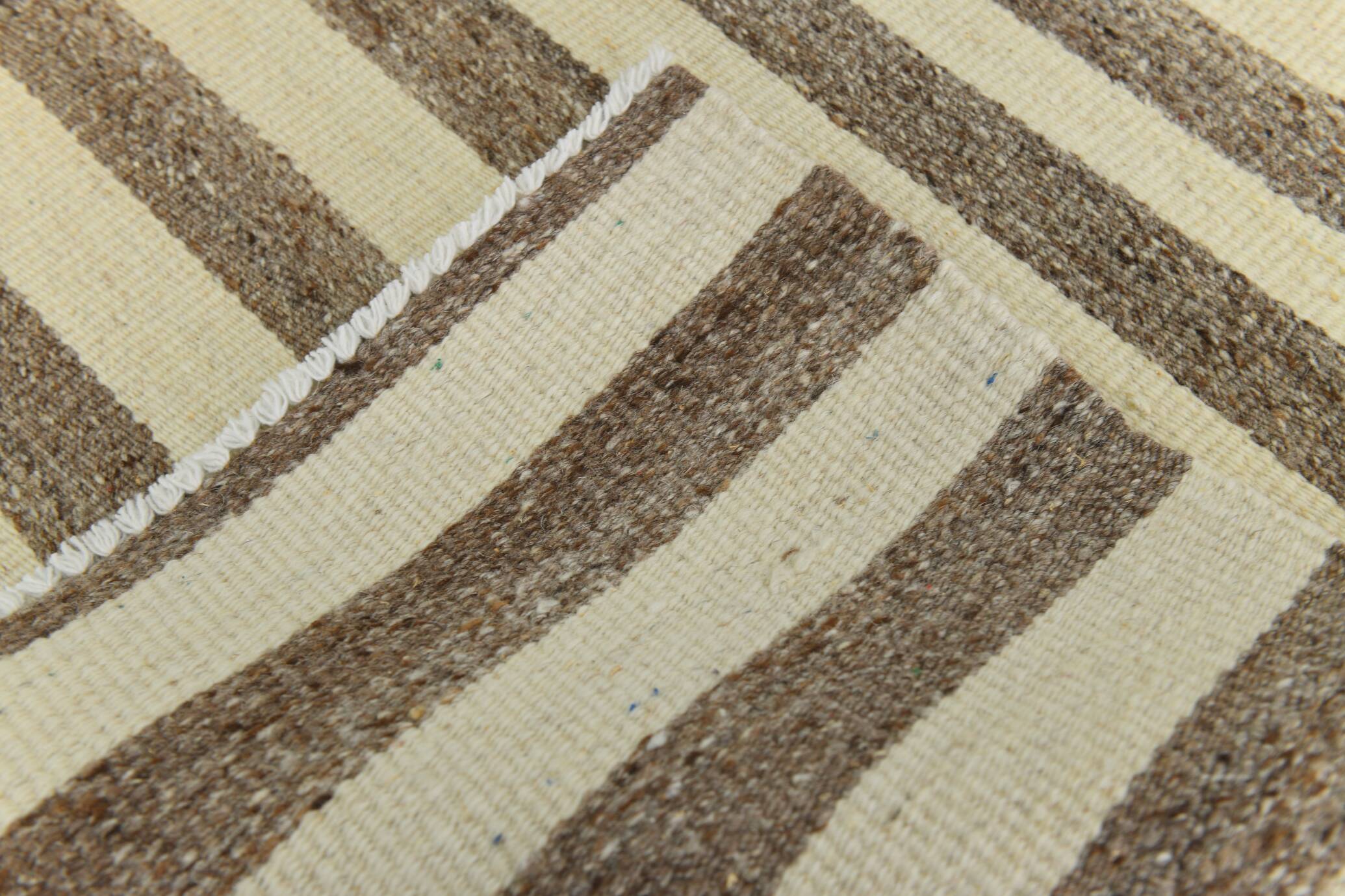 Brown Beige Striped Vintage Kilim Runner Rug, 78x330Cm