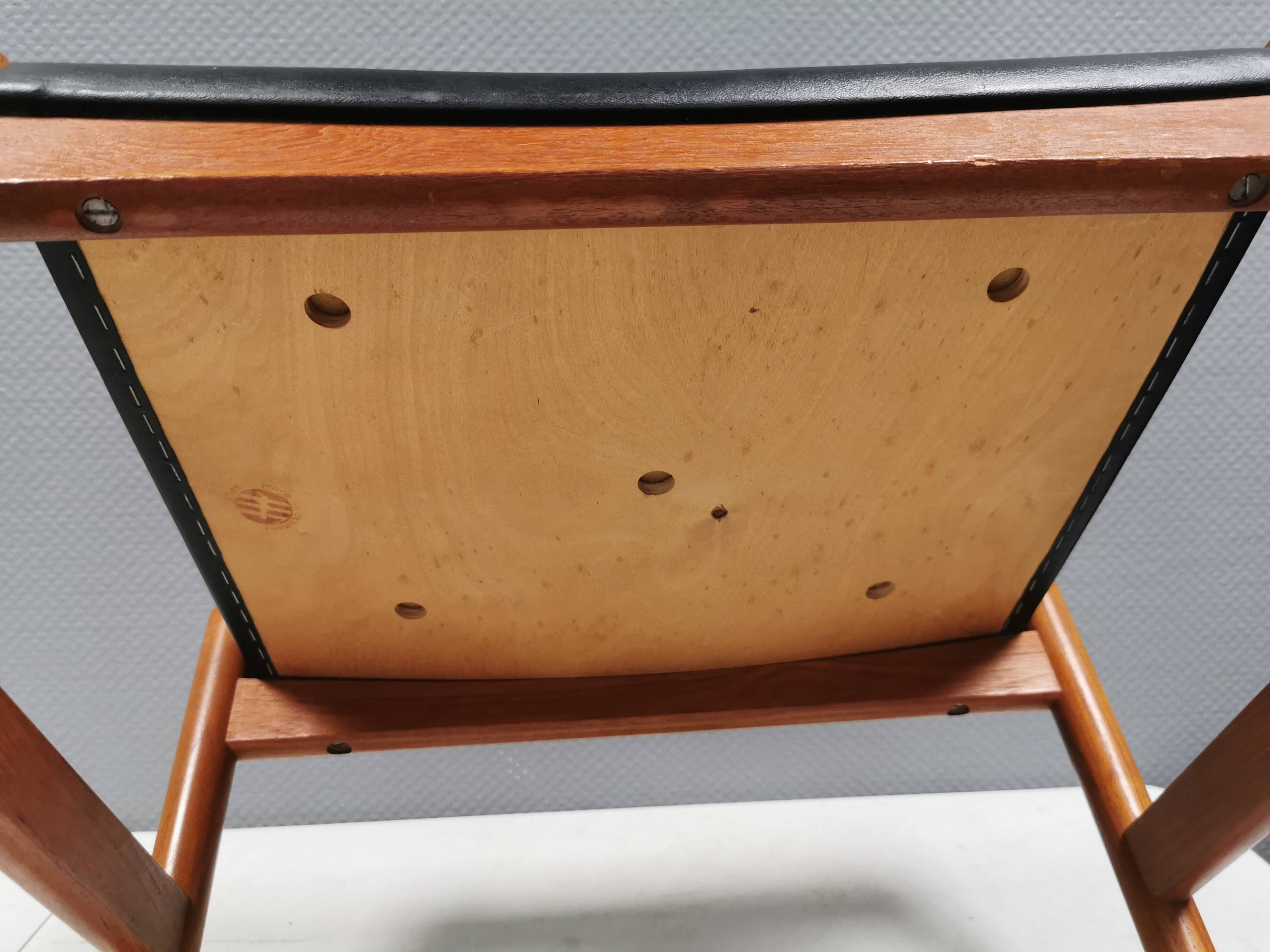 Danish Teak Footstool, Black Skai Leather, 1960s Spøttrup Design