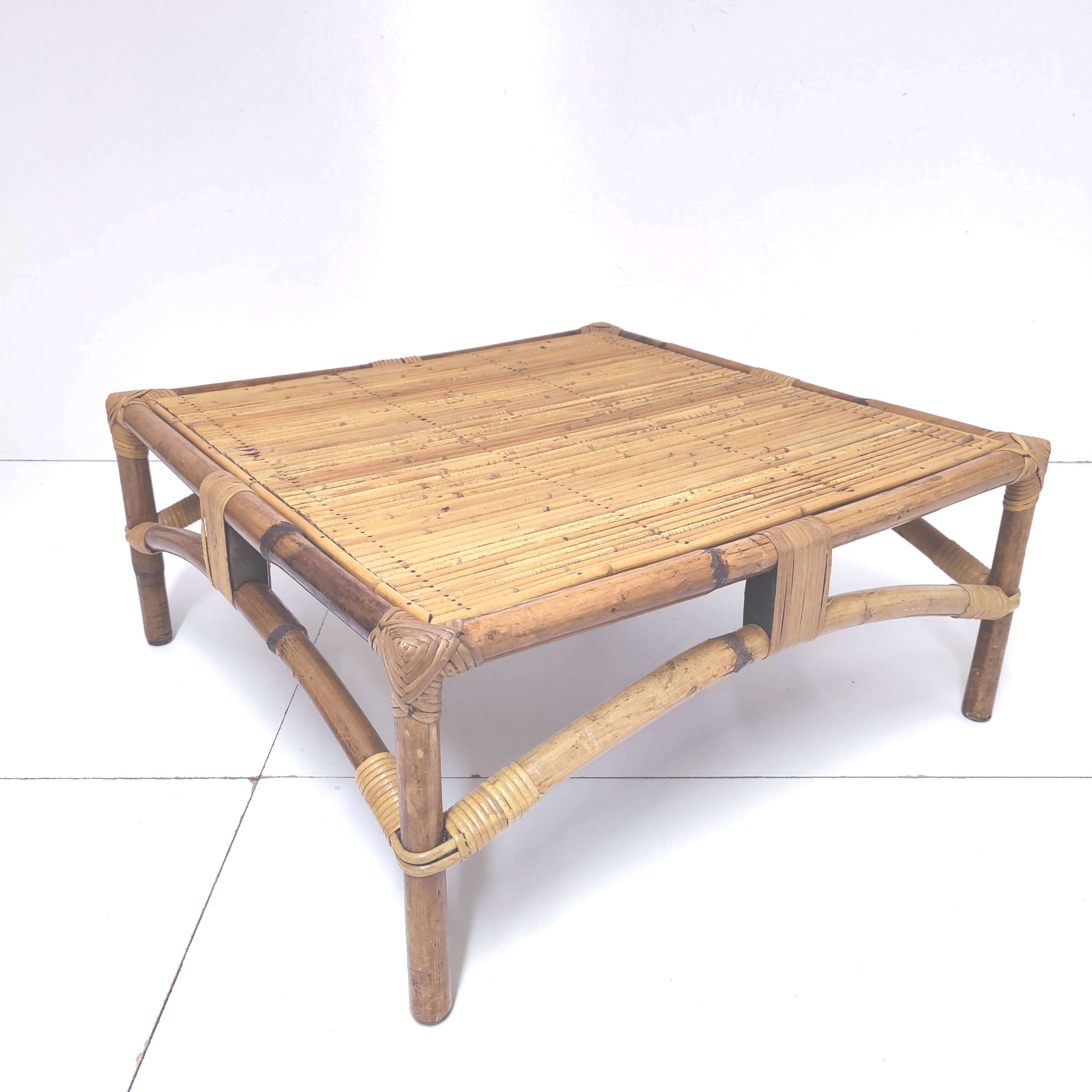Bamboo rattan coffee table square shape 60s