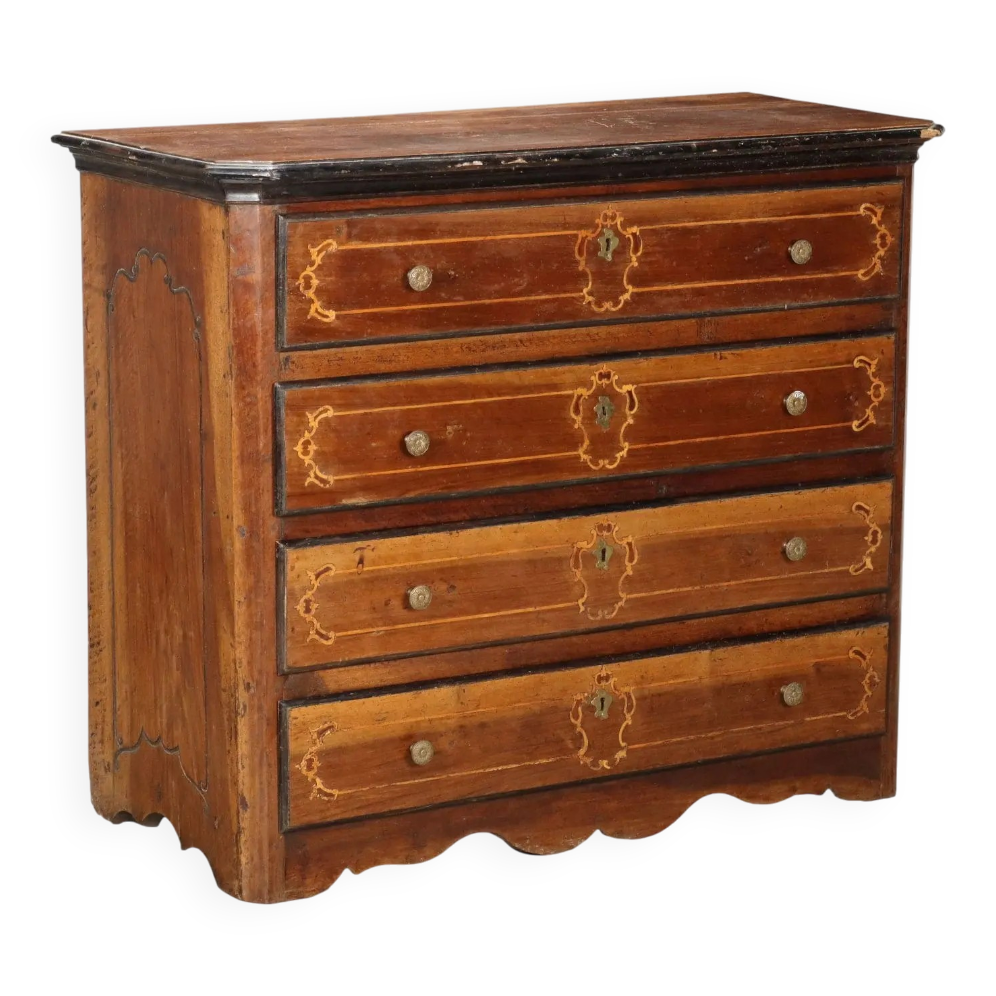 Commode ancienne en noyer 4 tiroirs Italie XVIIIe siècle
