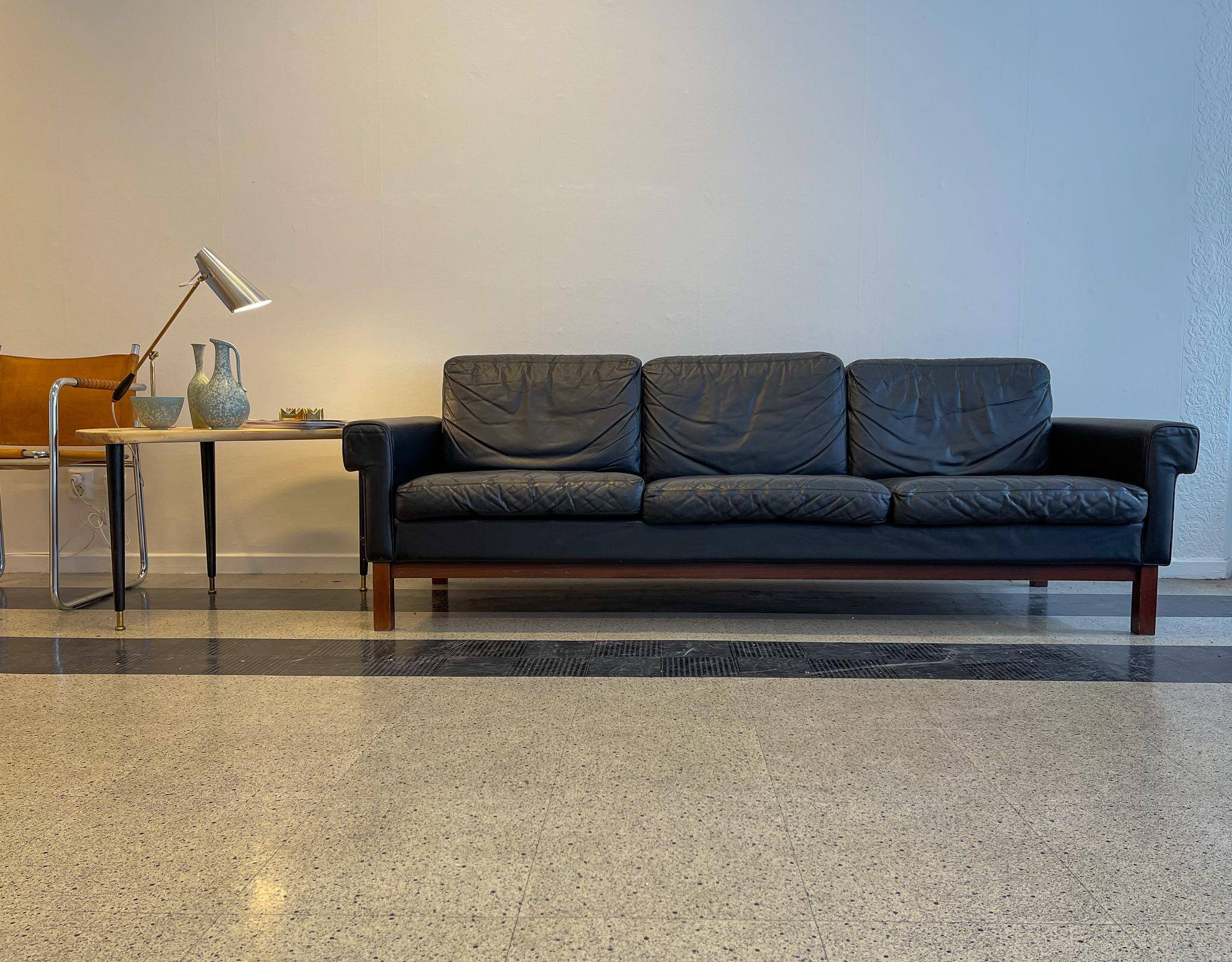 Midcentury leather and teak "Gotland" sofa, Ikea, Sweden, 1967