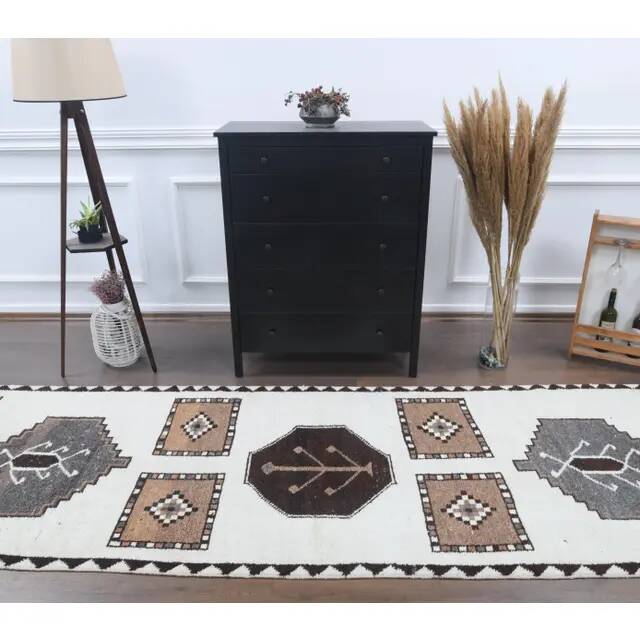 Vintage Turkish Oushak Handmade Wool Runner 100x365