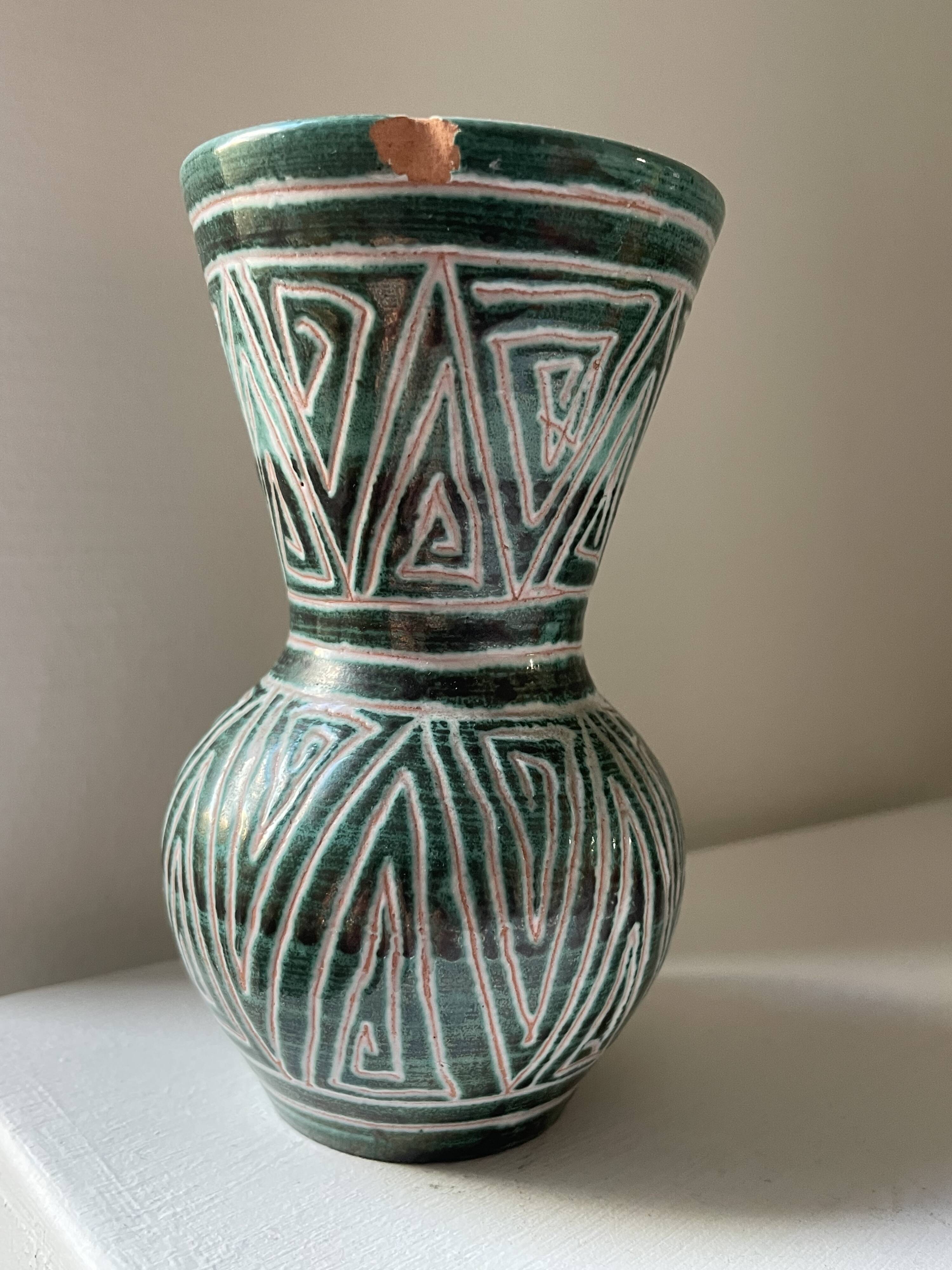 Rare small ceramic baluster vase by Robert Picault, Vallauris, circa 1950