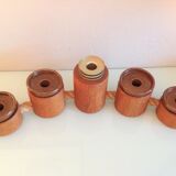 Five-headed chandelier in wood and ceramic Scandinavian style / vintage 60s-70s