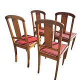 Set of 4 Art Deco Chairs in wood and red imitation leather