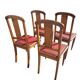 Set of 4 Art Deco Chairs in wood and red imitation leather