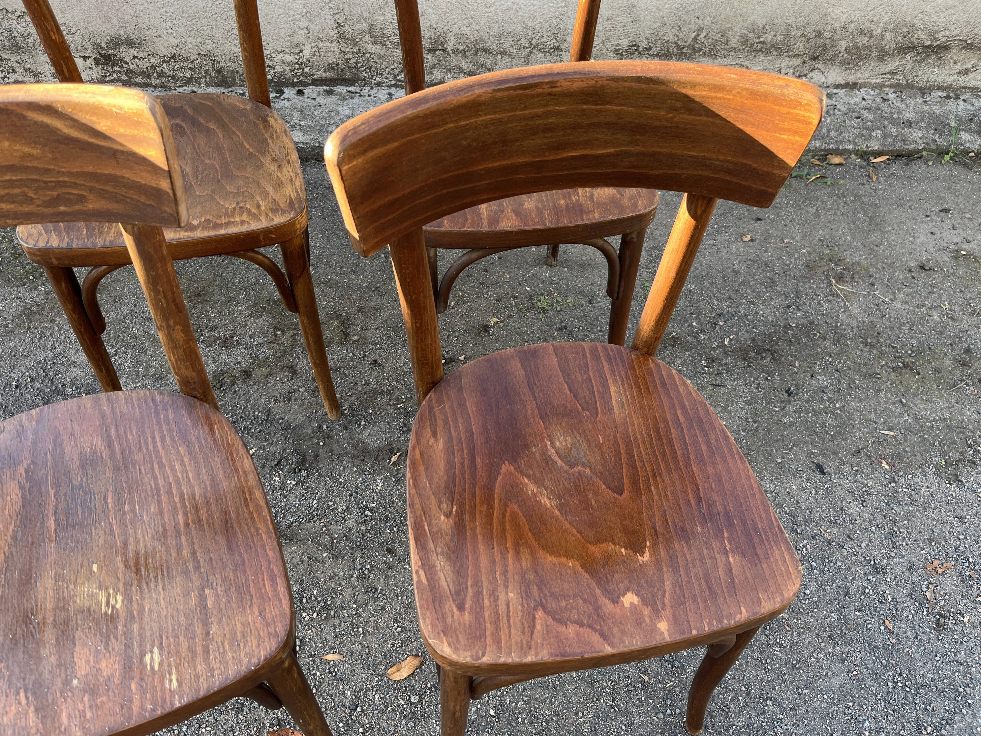 Set of 4 original Thonet wooden bistro chairs