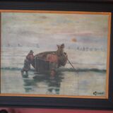 Tableau ancien à l'huile représentant des pêcheurs