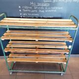 Steel and wooden shelf on wheels