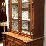 Renaissance style two-body display case in solid walnut Napoleon III