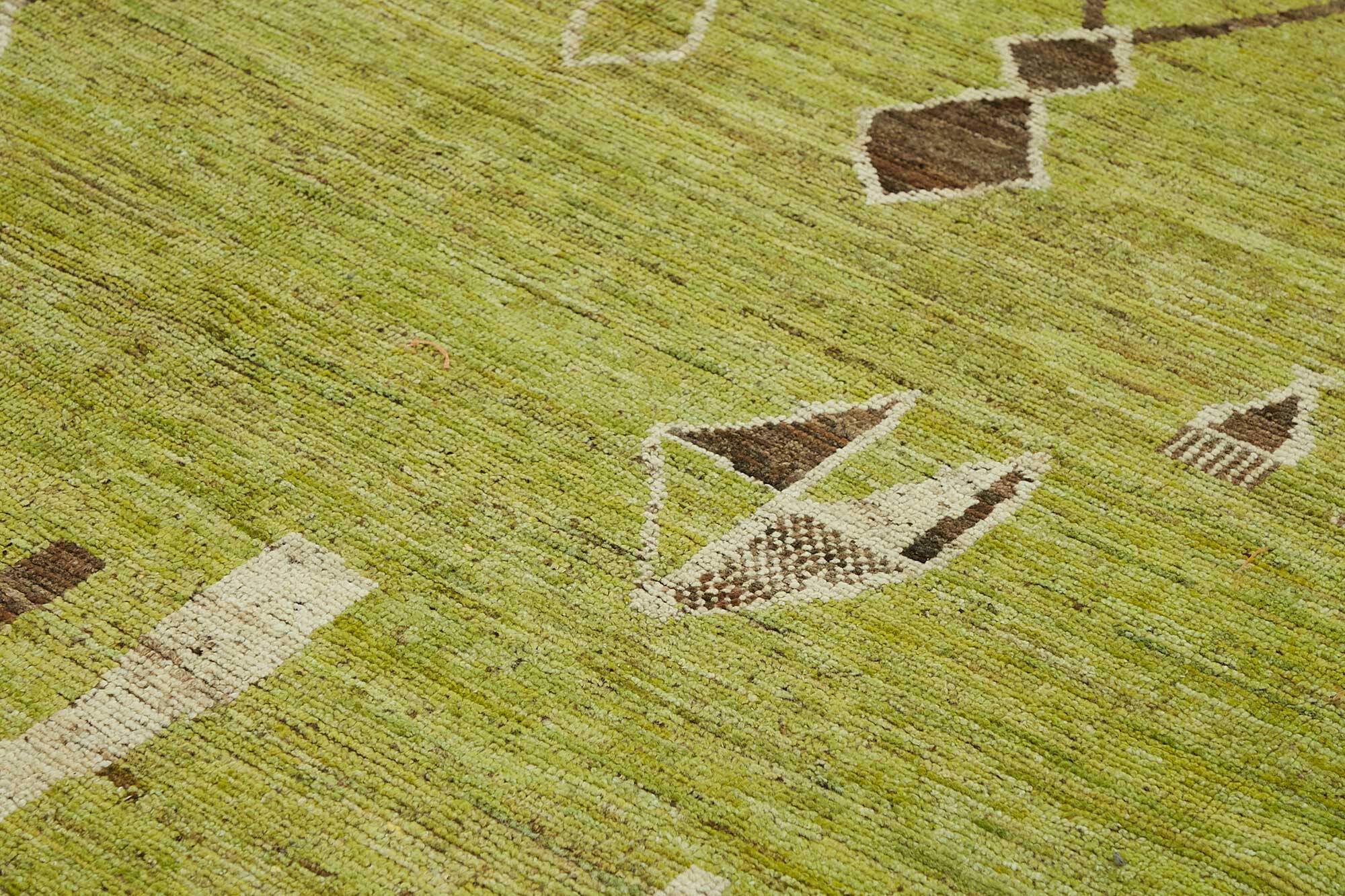 Handmade Tribal Decorative 309 cm x 430 cm Green Wool Carpet