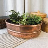 Oval hammered copper planter