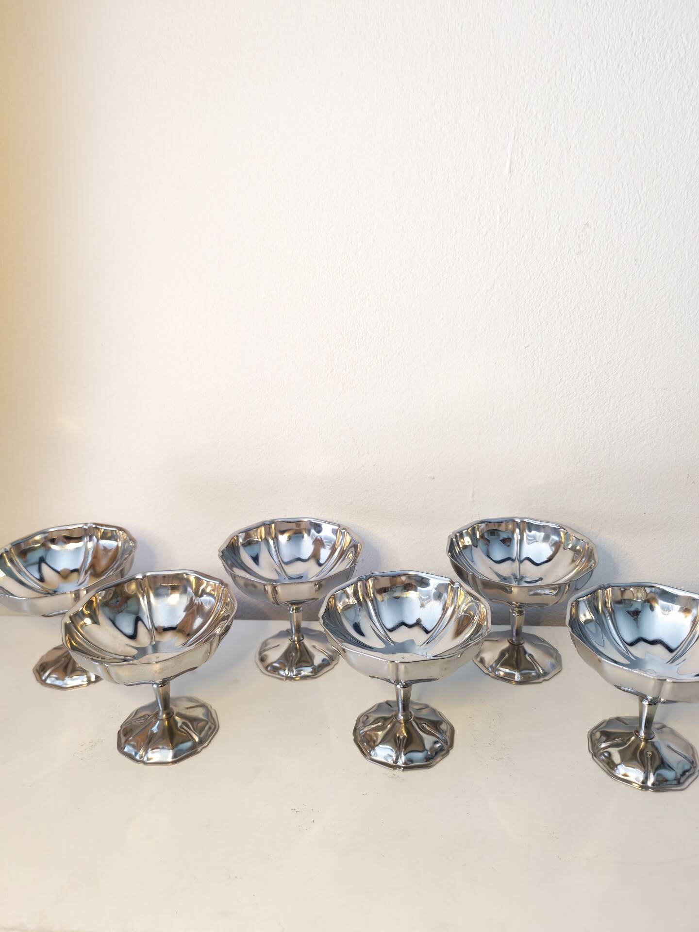 6 coupes à sorbet vintage en acier chromé inoxydable