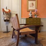 Wood and leather armchair