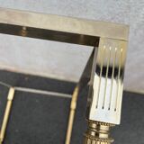 Coffee table in gilded brass and veined green marble