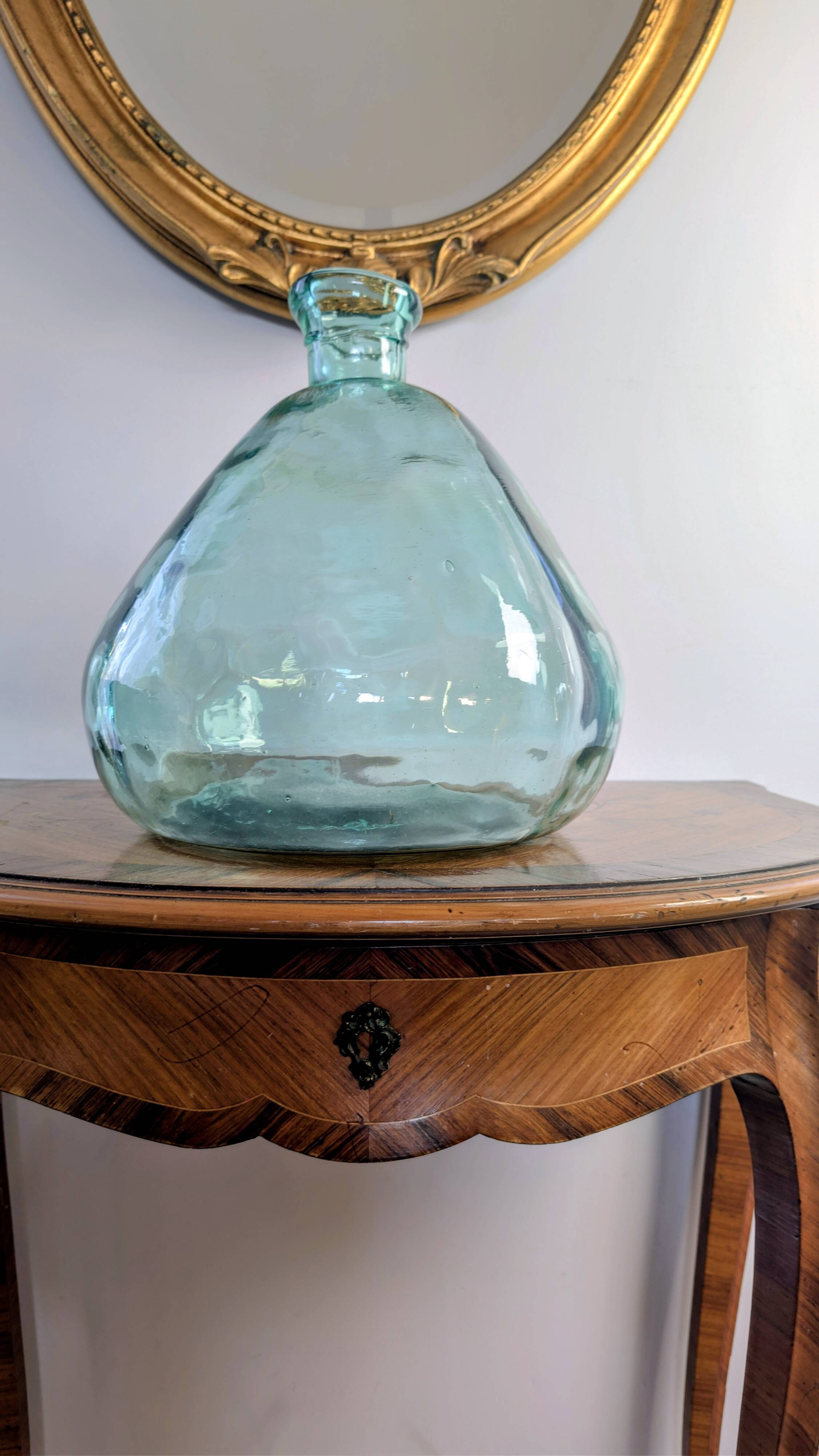 Light green blown glass demijohn – 32 cm