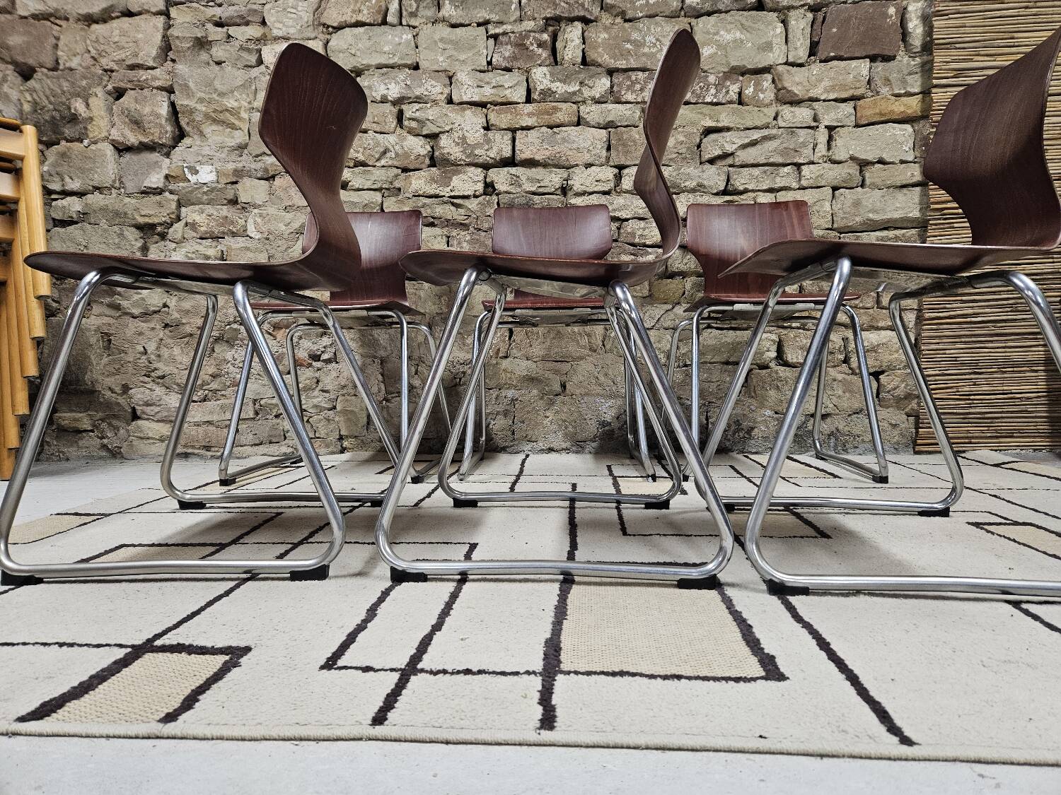 Set of 6 Flötotto pagwood stackable chairs 1960