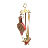 Ancien serviteur de cheminée en bronze pelle balais soufflet et pince
