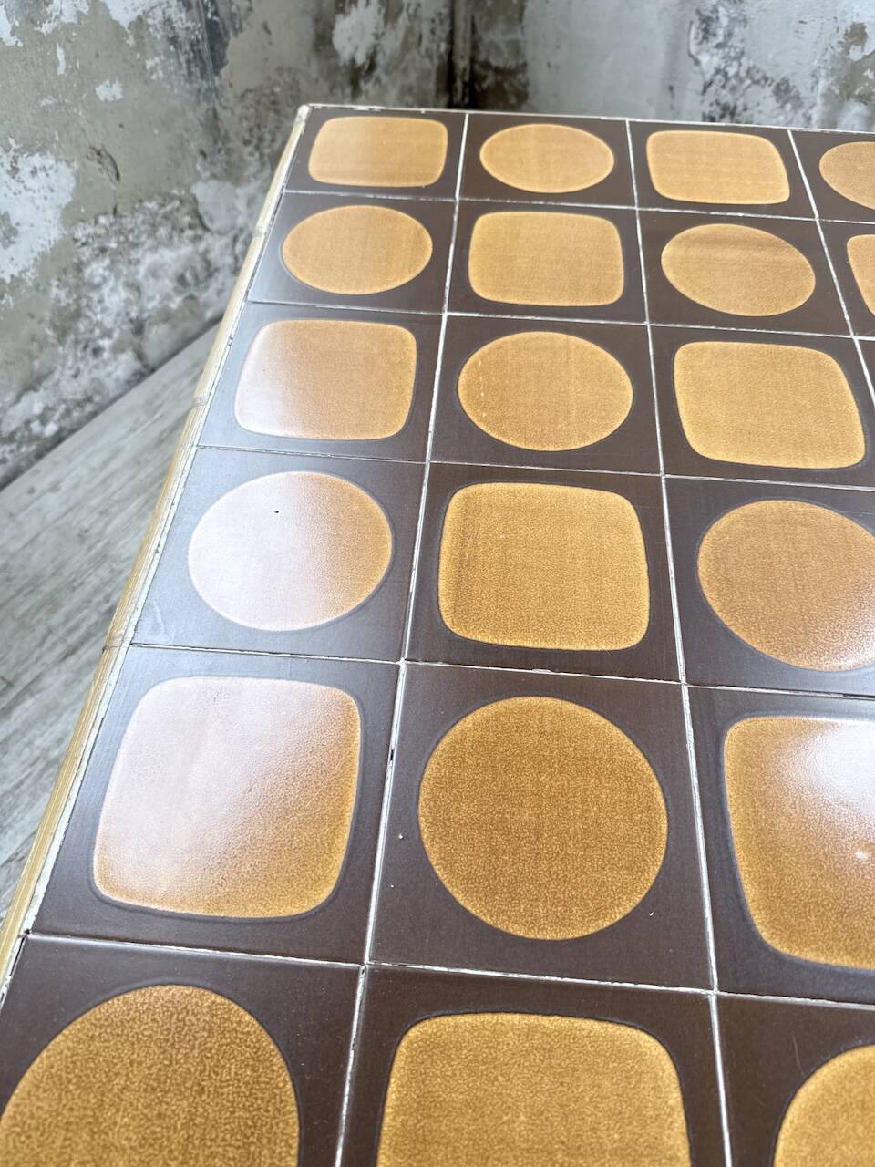 1950s rattan table with ceramic top