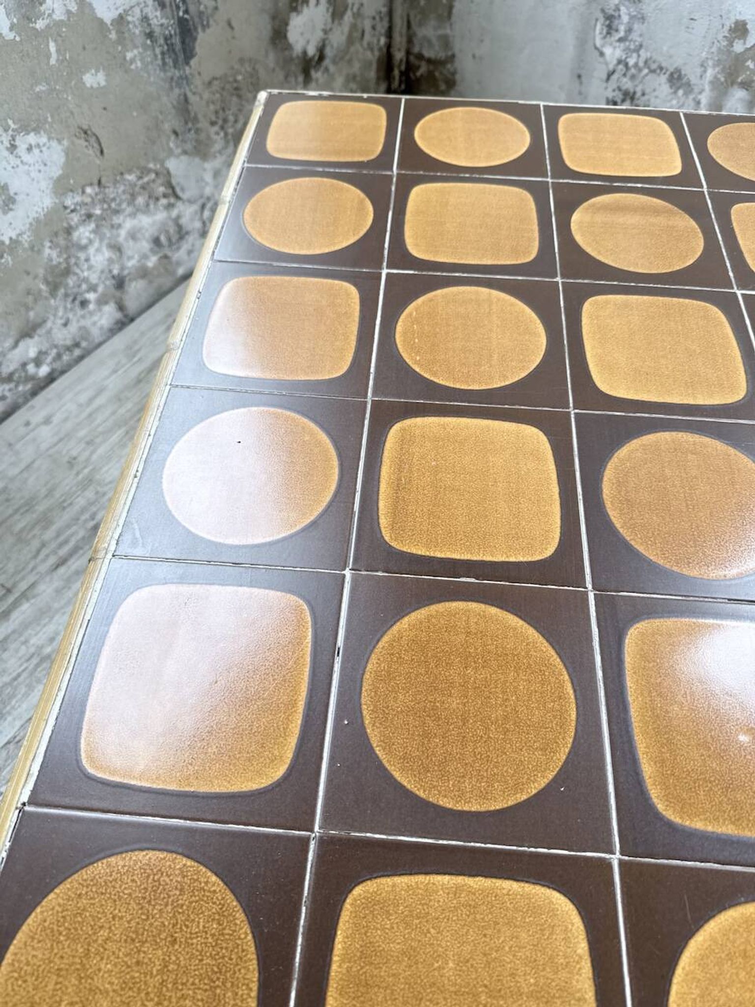 1950s rattan table with ceramic top