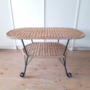 Rattan and wrought iron coffee table