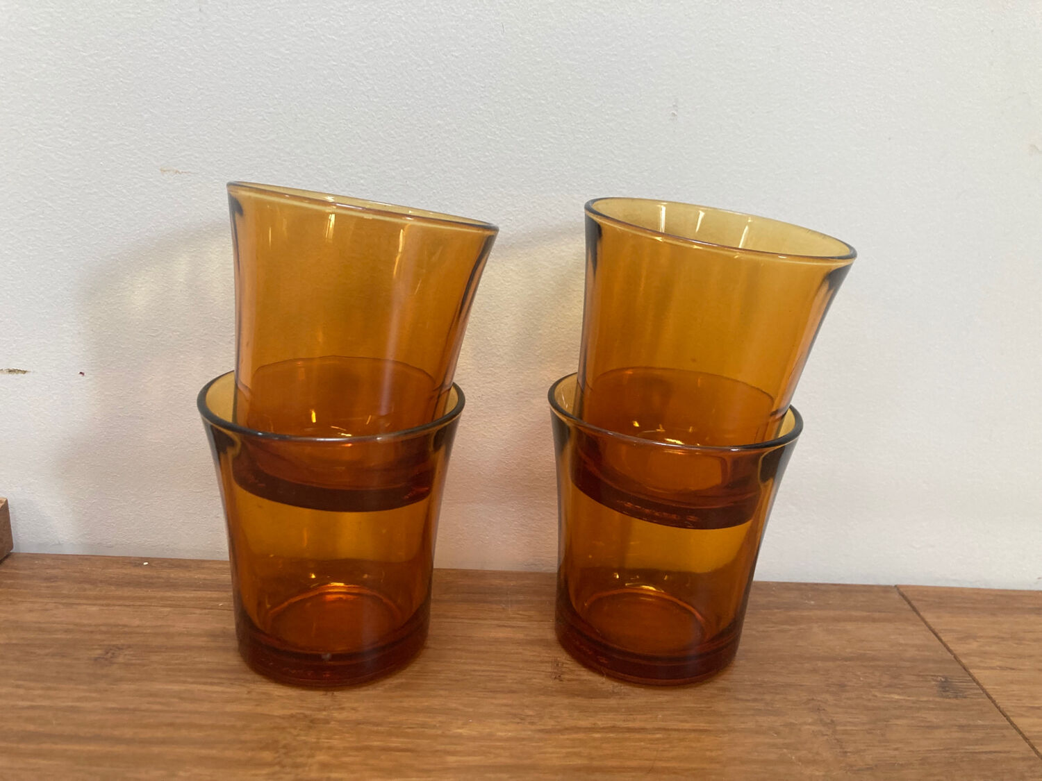 Set of 4 vintage Duralex amber glass water glasses