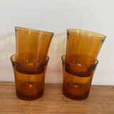 Set of 4 vintage Duralex amber glass water glasses
