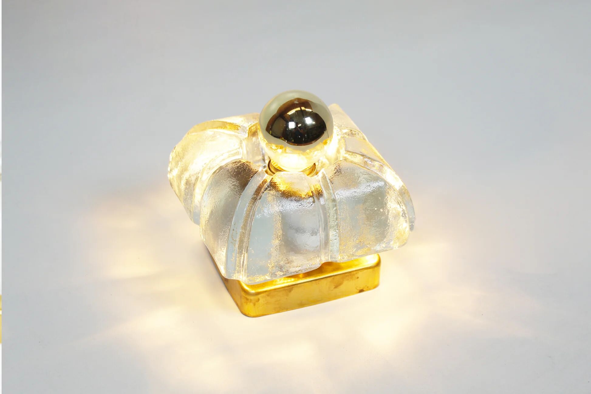 Pair of ice glass and brass wall lamps by Sische