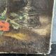 Tableau ancien fleurs signé avec cadre en bois et stuc doré, XIXe