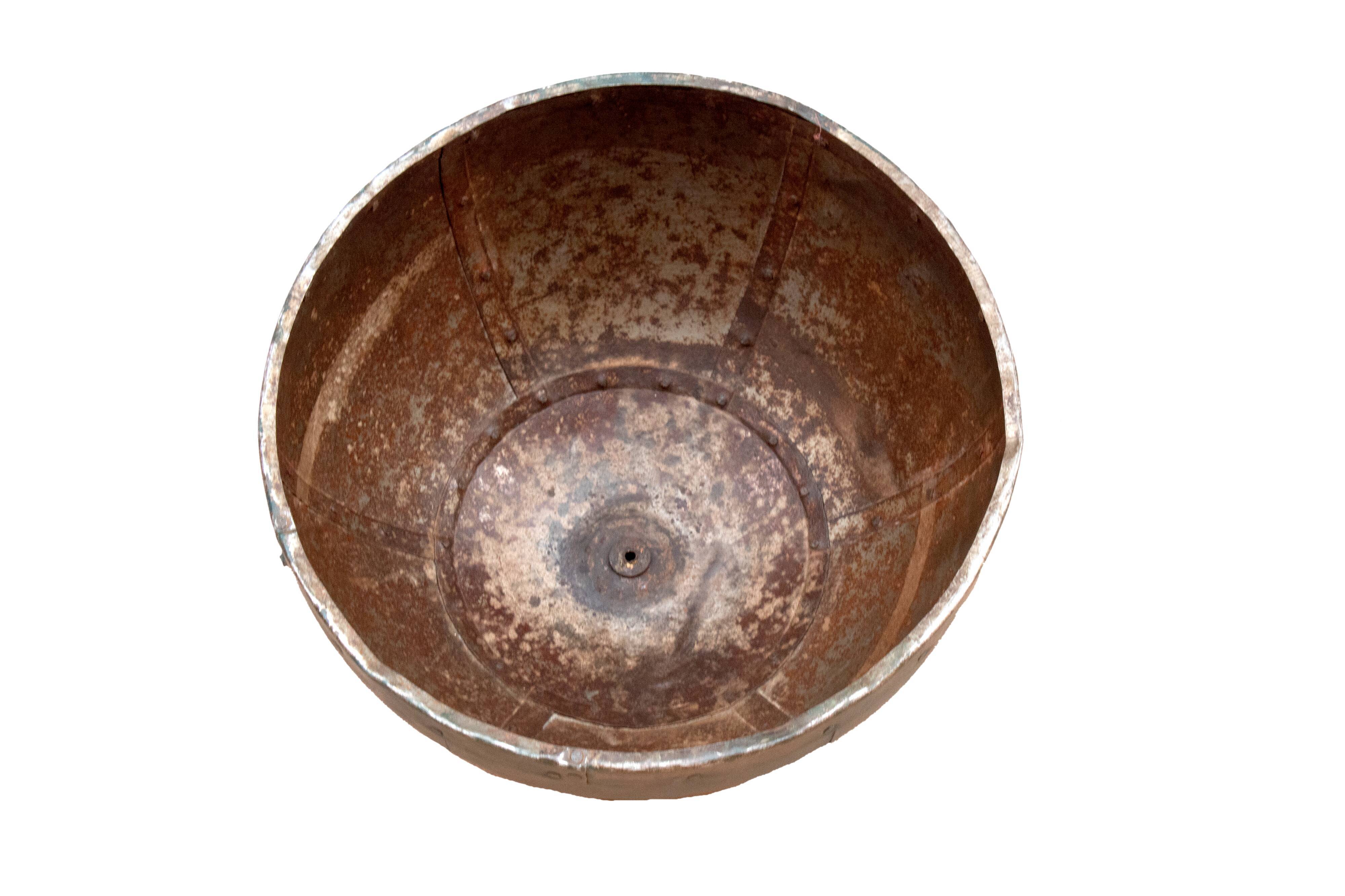 Metal hanging lamp with its original blue-green colour