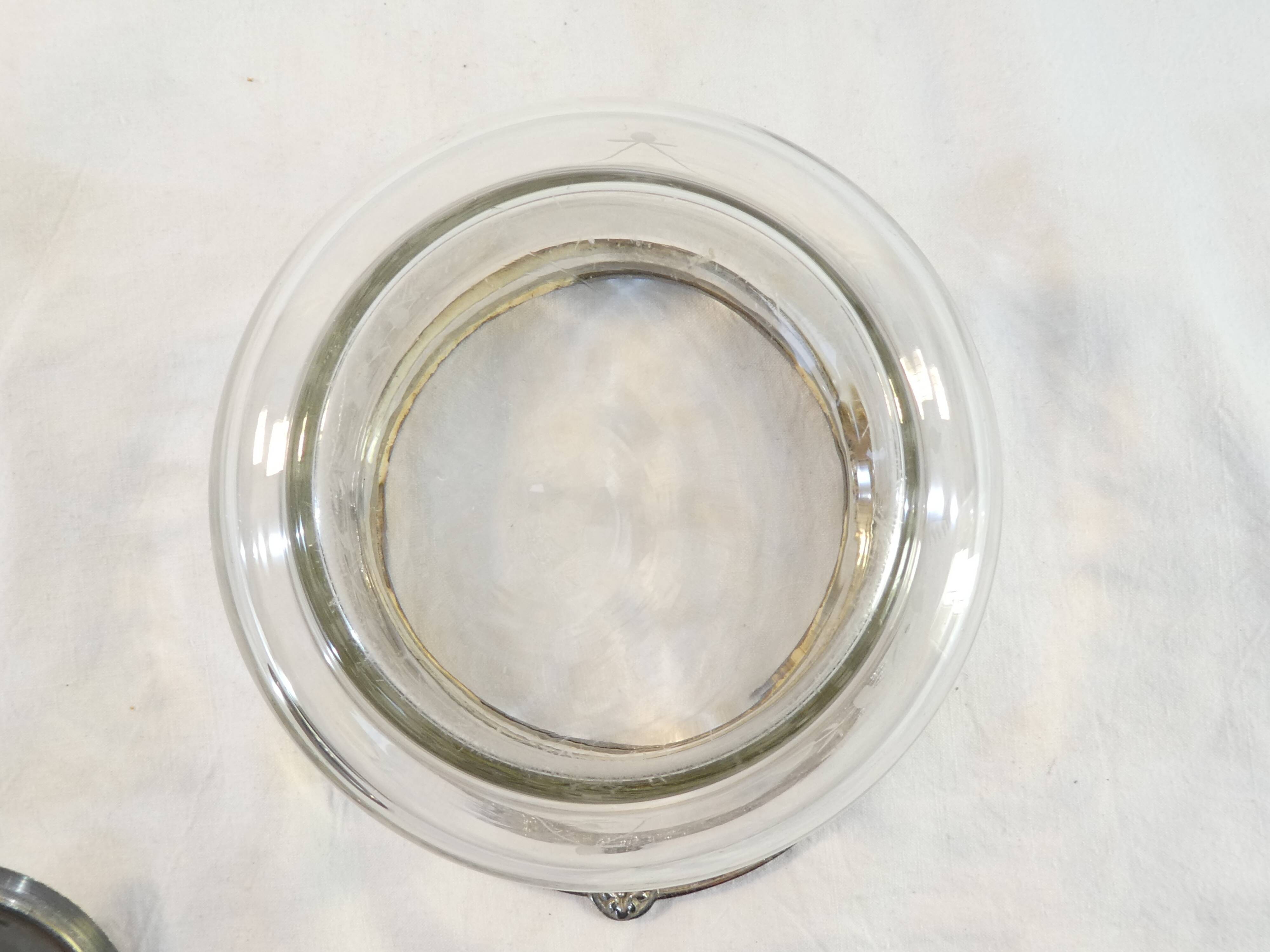 1900 glass cookie bucket engraved silver metal frame