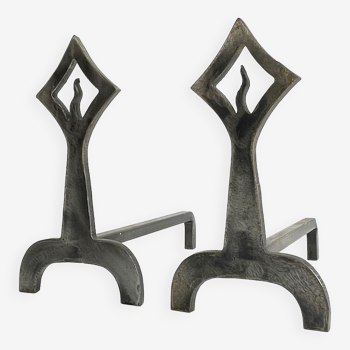 Pair of modernist wrought iron chenets