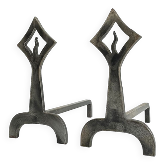 Pair of modernist wrought iron chenets