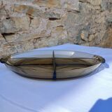 Plat compartimenté à apéritif en verre ambré