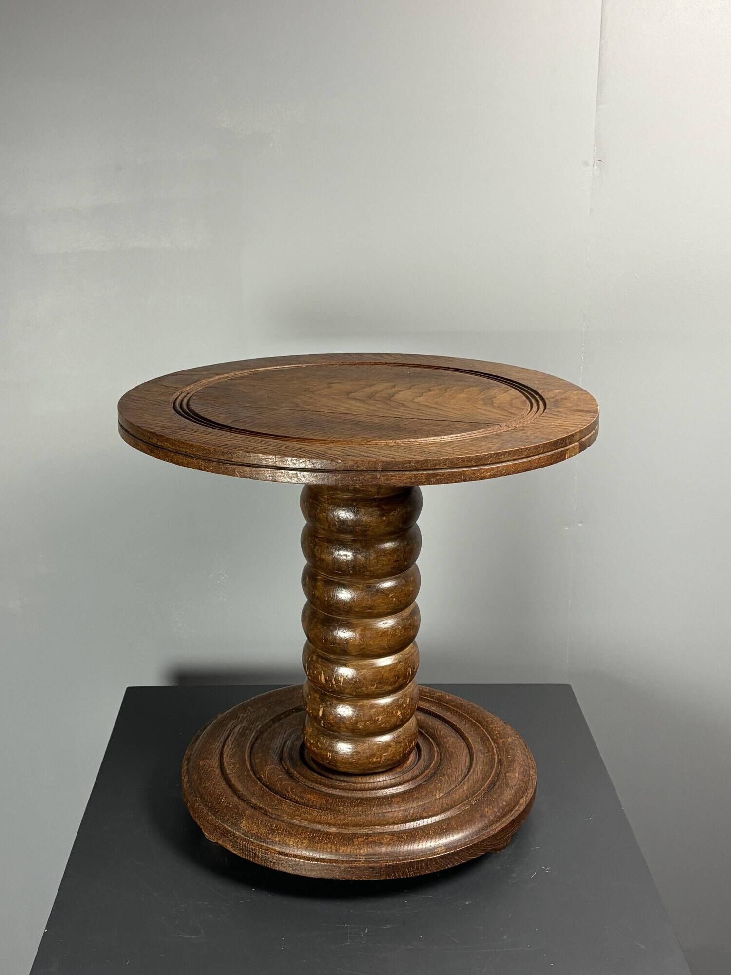 Chunky low wood turned side table in the style of Charles Dudouyt, 1950s