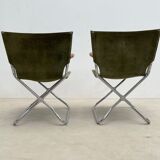 Set of 4 mid century modern green canvas folding armchairs