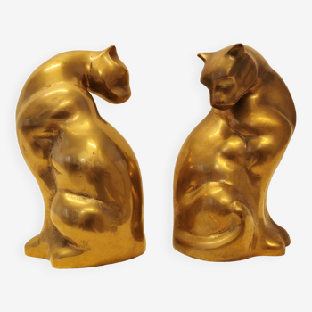 Lot of 2 mid-20th century brass felines