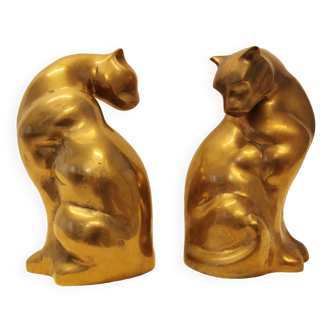 Lot of 2 mid-20th century brass felines