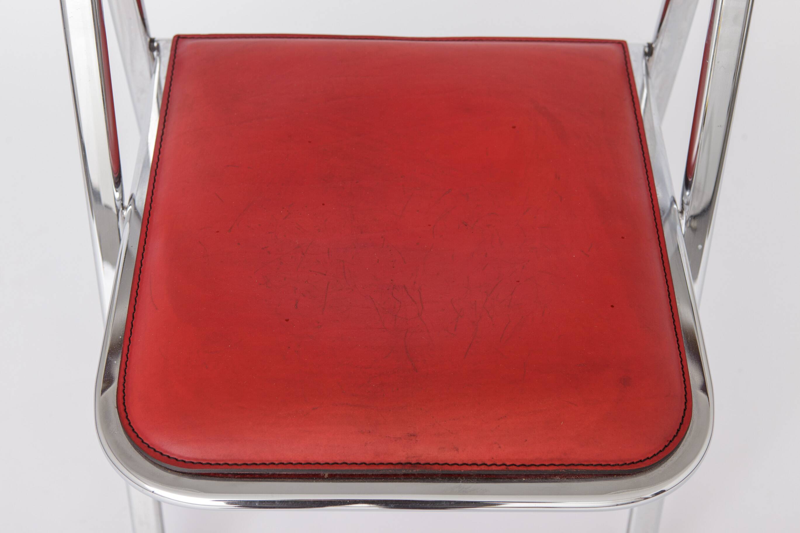 Tamara Folding Chair by Arrben Italy 1970s | Chrome Frame & Red Leather |
