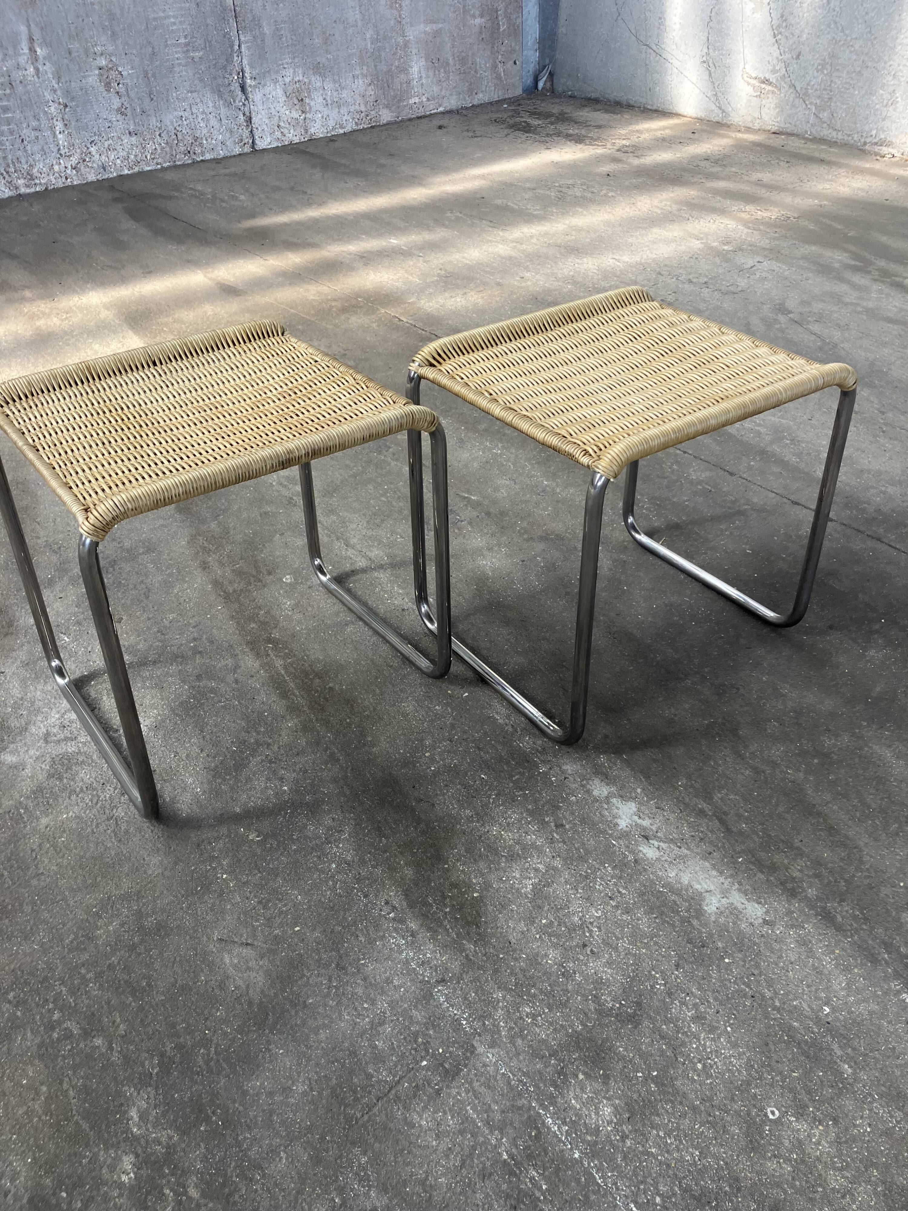 Pair of vintage 1970s wicker/chrome stools